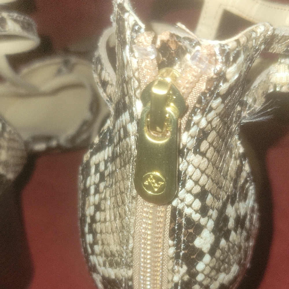 Adrienne Vittadini Brown and Cream Snakeskin Heels - Picture 3 of 5
